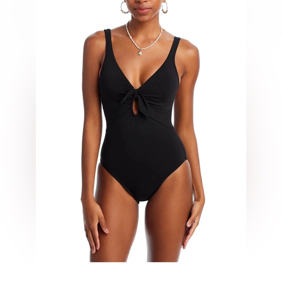 Robin Piccone Ava Plunge Underwire One-Piece Swimsuit 4 black perfect condition - Picture 1 of 9